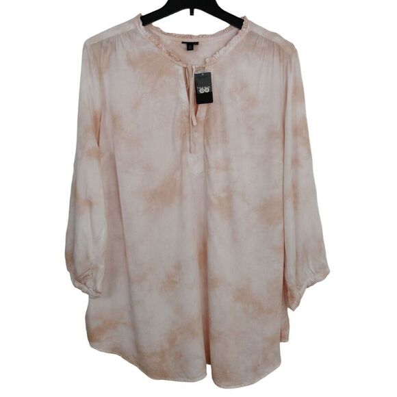Torrid Peach Tie Dye Peasant Top Size 2X Ruffle V-Neck 3/4 Sleeves Boho NWT - Picture 2 of 10
